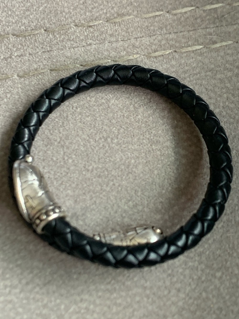 Black Braided Leather Men’s Bracelet with Silver-Tone Clasp - Picture 2 of 4